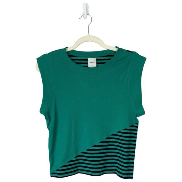 ANTHROPOLOGIE Maeve Ribbed Muscle Tank Top Kelly Green Striped Size Large Crop - Picture 2 of 7
